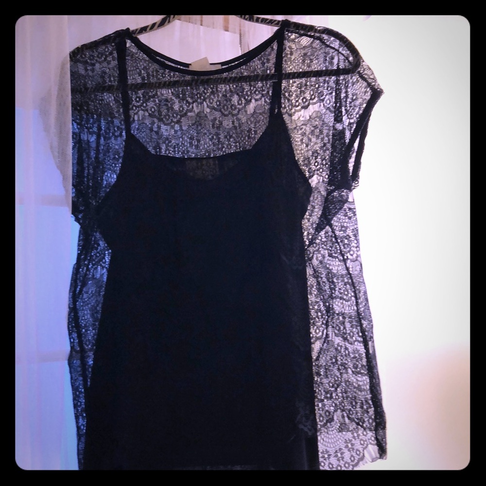 Sheer lace top with black camisole